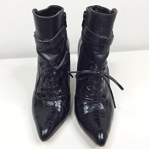 Altuzarra Faux Leather Lace-Up Zip Bootie Stiletto Heels Size 7.5 Black - Picture 2 of 9